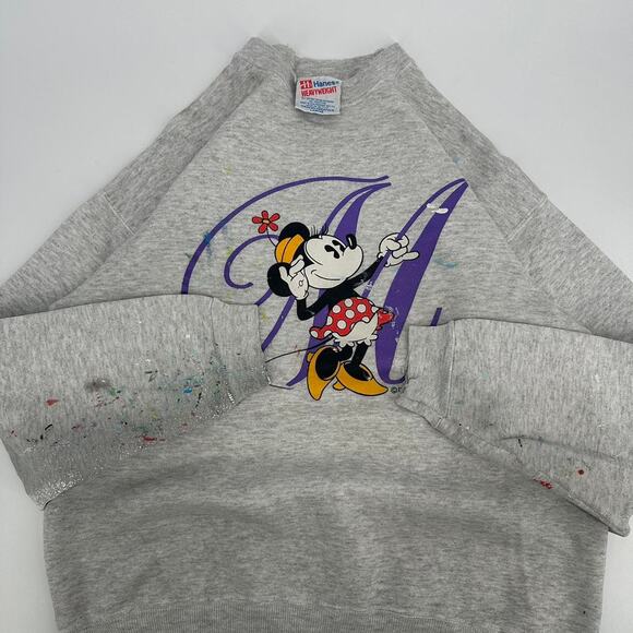 Vintage 1990s woman’s Mini Mouse Paint Splatter Sweatshirt gray faded large - Picture 2 of 6